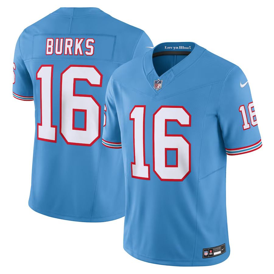 Men Tennessee Titans 16 Treylon Burks Nike Light Blue Oilers Throwback Vapor F.U.S.E. Limited NFL Jersey